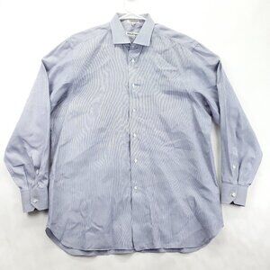 Salvatore Ferragamo Shirt Mens 17 Blue White Striped Made In Italy Button-Up